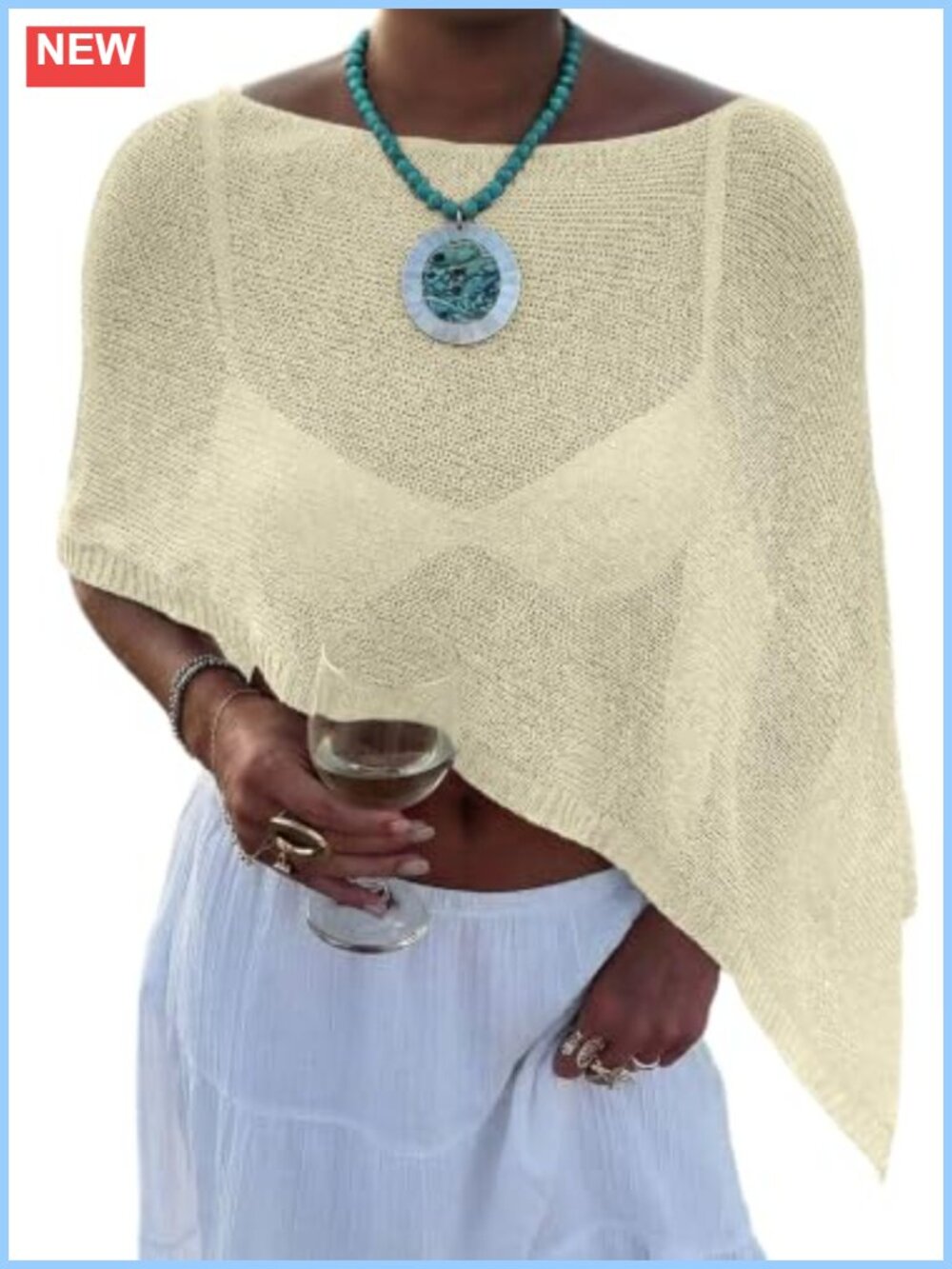 Sheer Knit Crochet Poncho Shawl Beach Cover Up Off Shoulder Loose Fit
